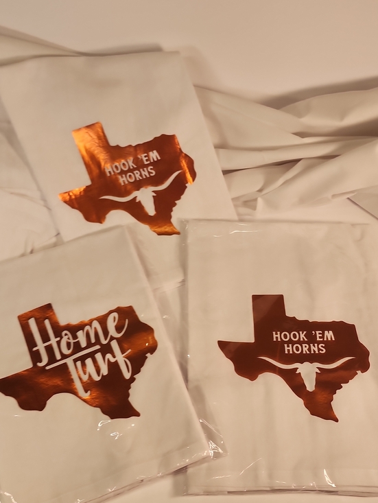 Royale Linens Other - Texas Longhorns Style White Flour Sack Towels with Metallic Orange Texas Graphic